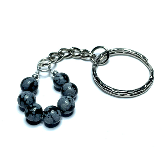 Snowflake obsidian keychain