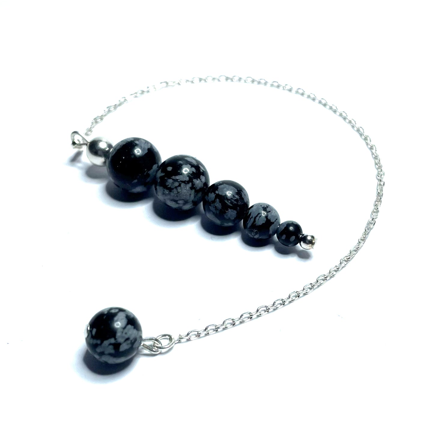 Snowflake obsidian beaded pendulum on a silver chain