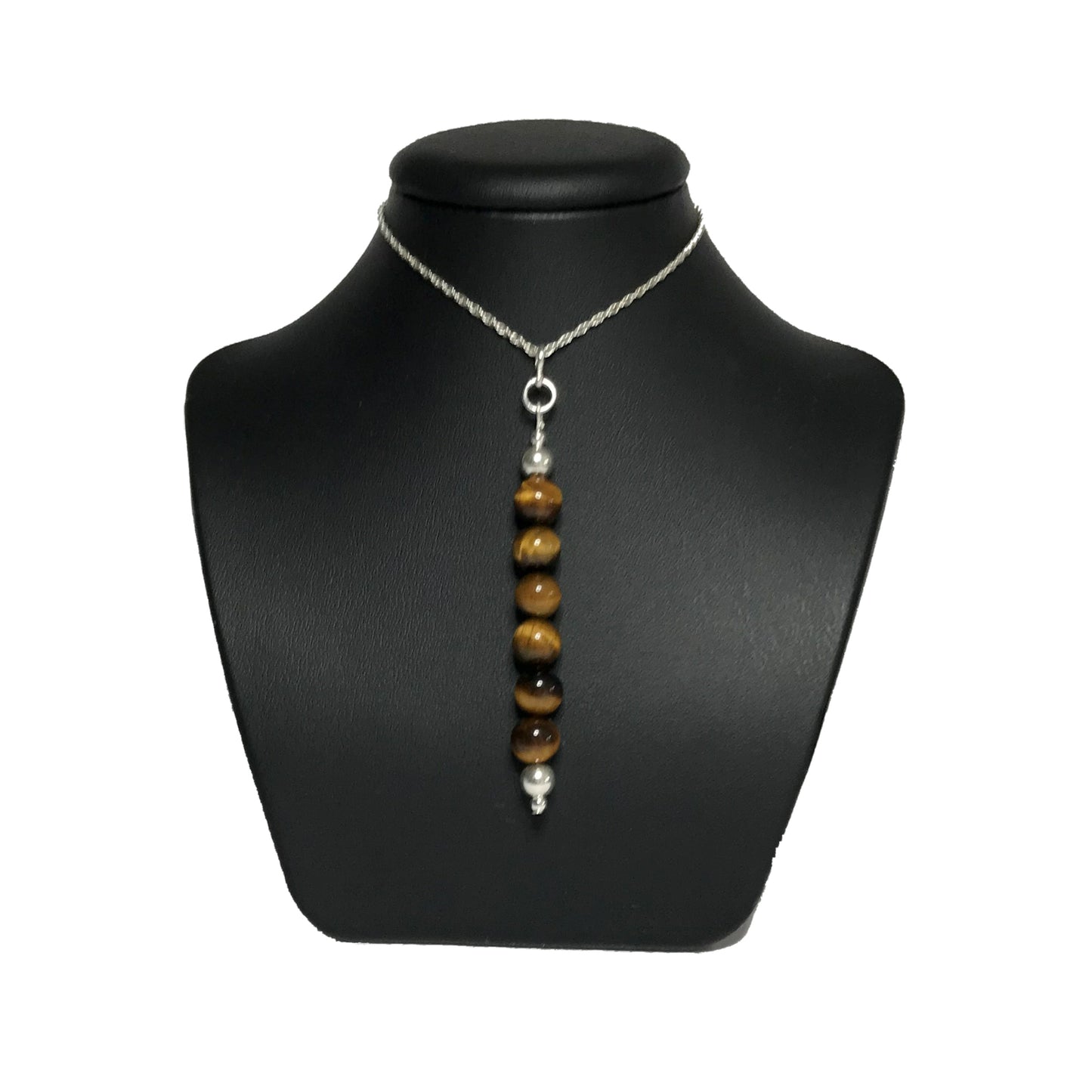 Tiger eye crystal pendant necklace on stand