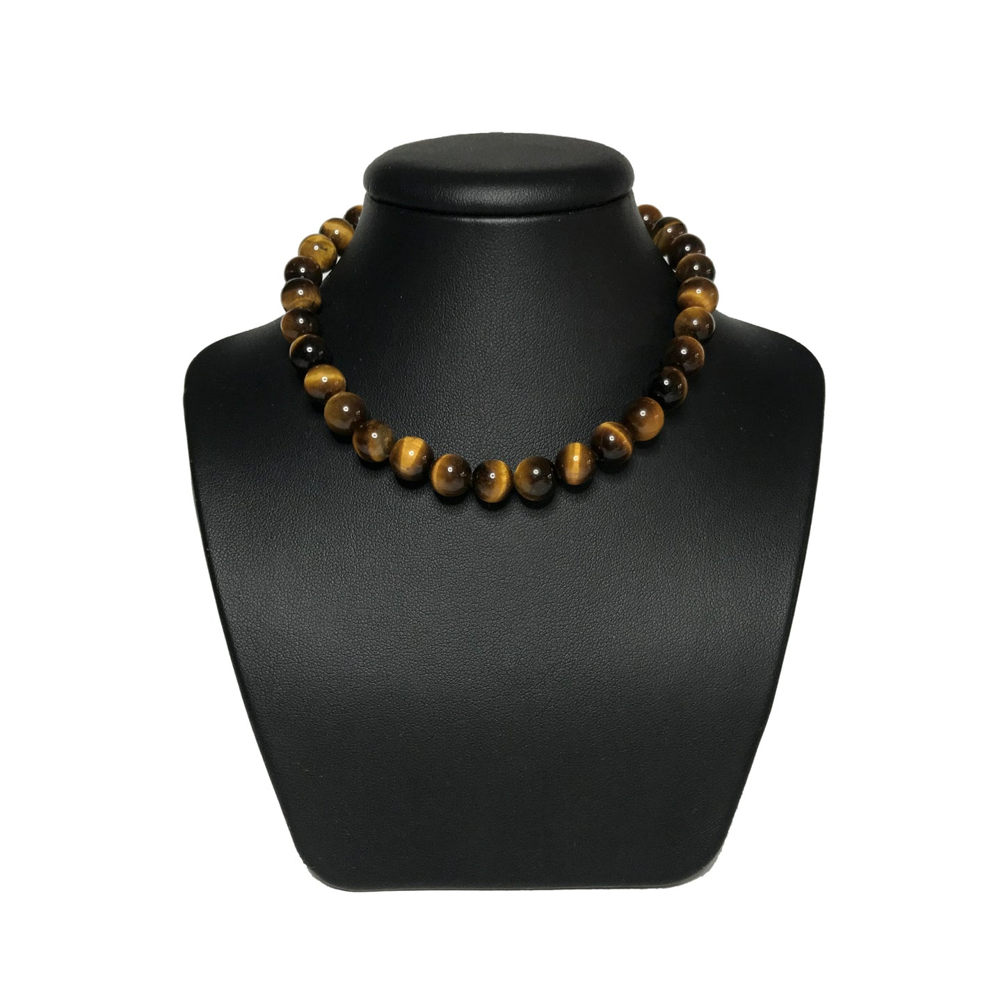 Tiger's eye beaded necklace on stand