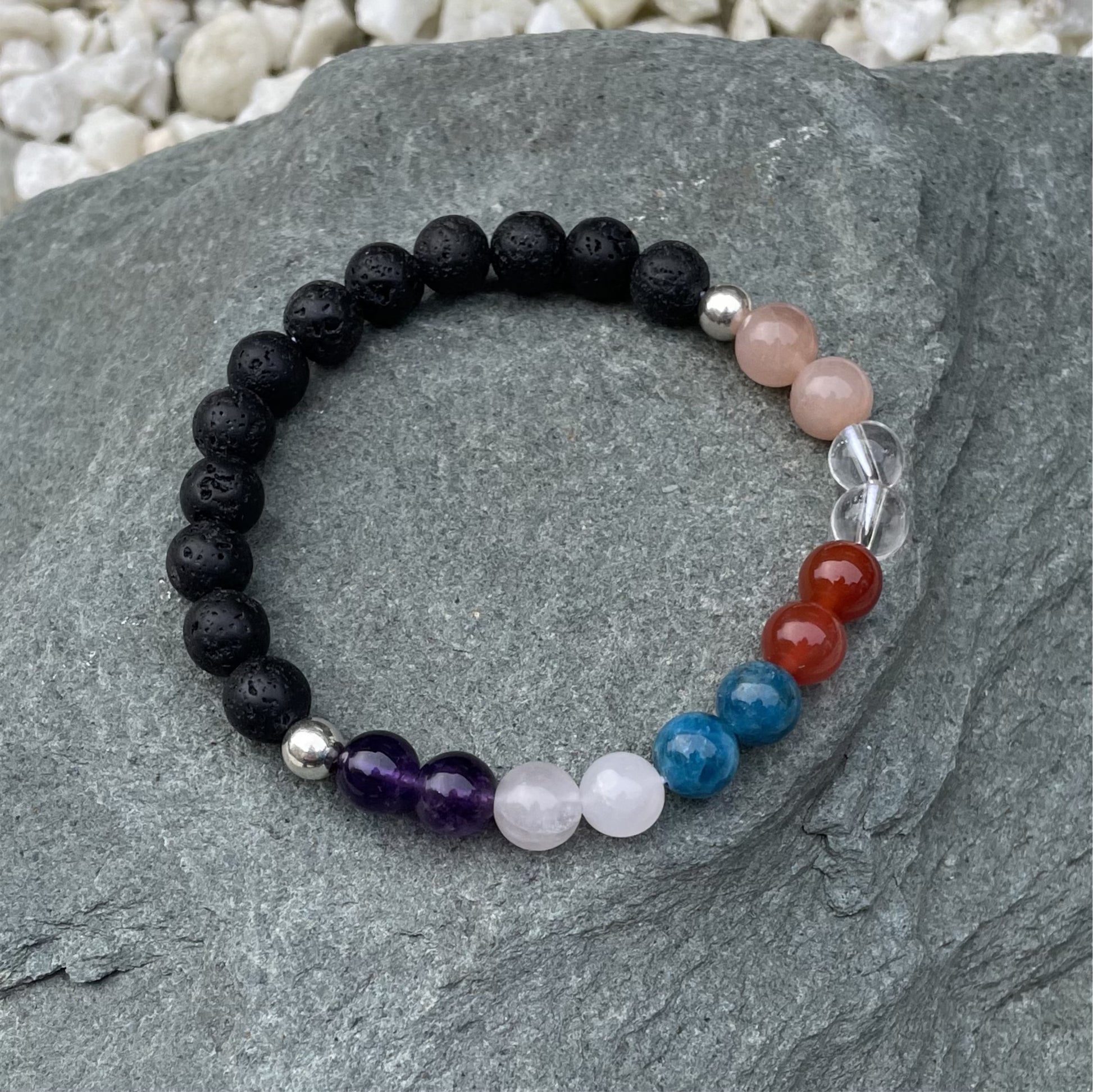 Weight loss beaded gemstone bracelet with lava outside