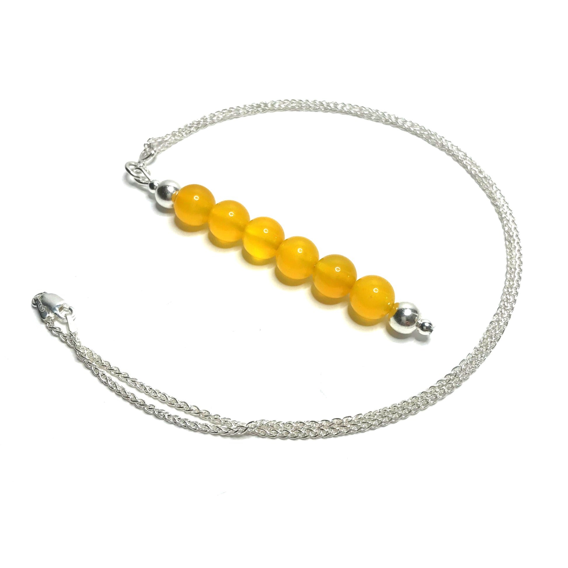 Yellow agate pendant necklace with silver chain