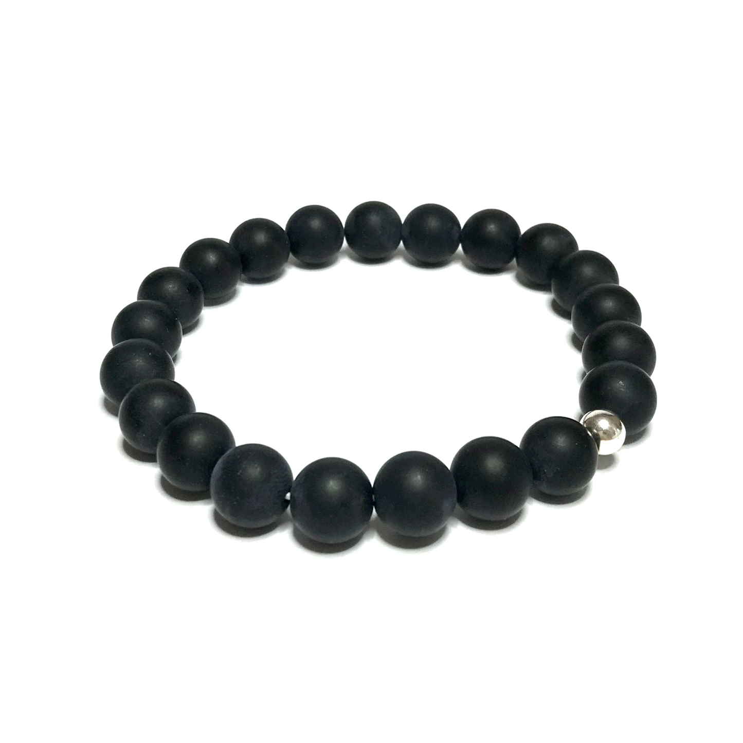 Handmade 10mm matte onyx bracelet on white background