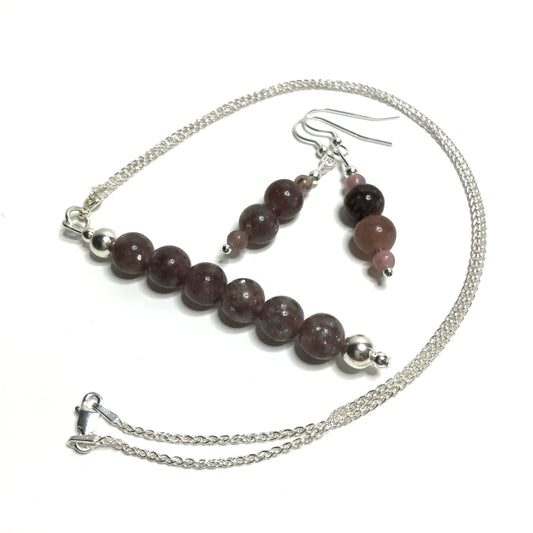 Lepidolite Pendant and Earrings Set.