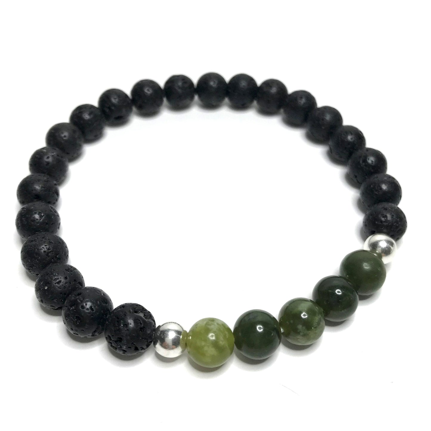 Nephrite Jade Bracelet with Lava Rock