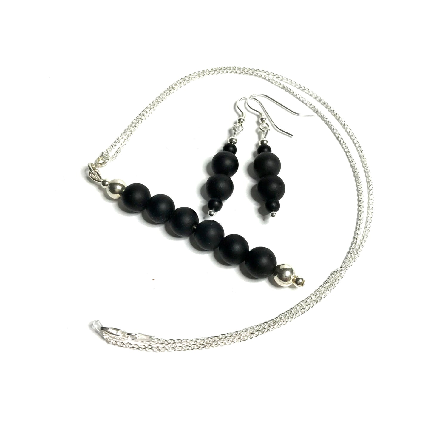 Matte Onyx Pendant and Earrings Set